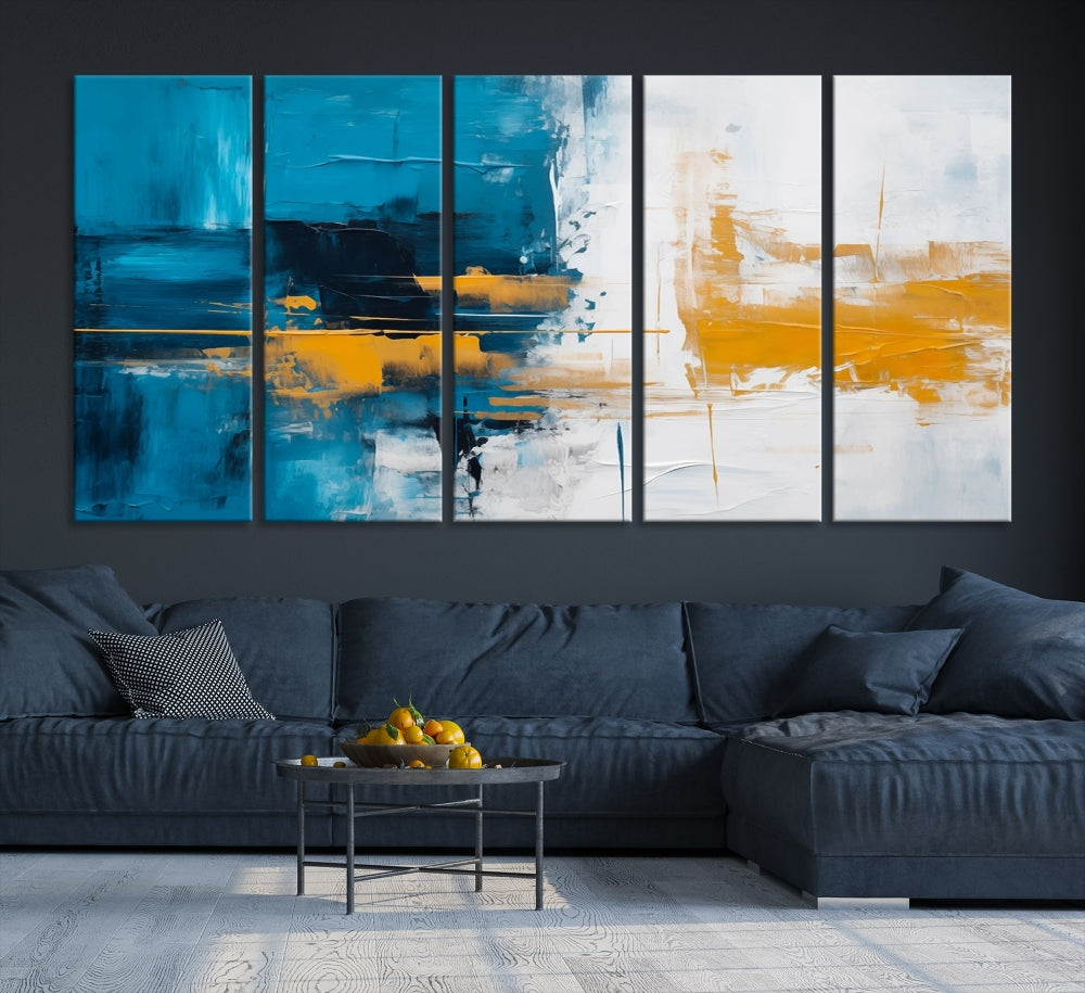 Art mural abstrait bleu orange Impression sur toile