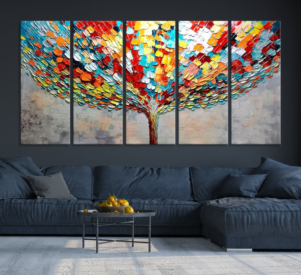 Art mural abstrait arbre coloré