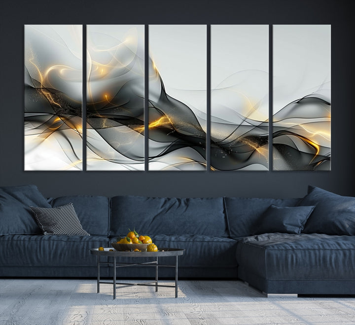 Arte abstracto moderno Arte en blanco y negro Decoración de la pared de la habitación de lienzo de múltiples paneles Arte de pared abstracto Pintura abstracta Arte de pared extra grande