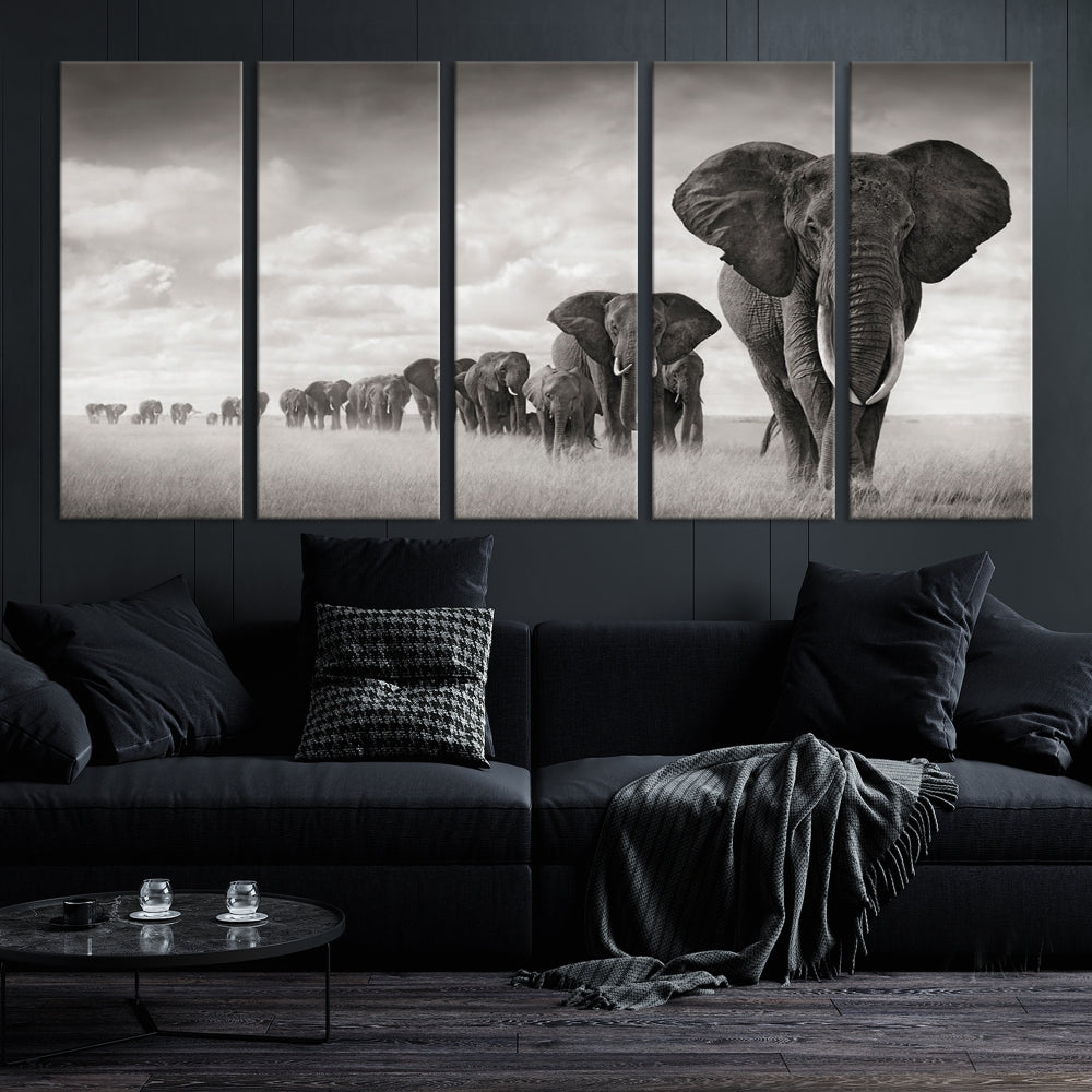 Troupeau d’éléphants Wall Art Impression sur toile