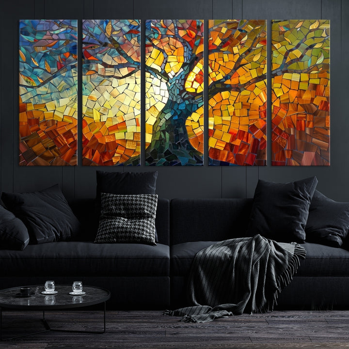 Arte del árbol de la vida, pintura de mosaico colorido de Yggdrasil, impresión de lienzo de vidrieras, arte de mitología nórdica, regalo de mitología, obras de arte celtas
