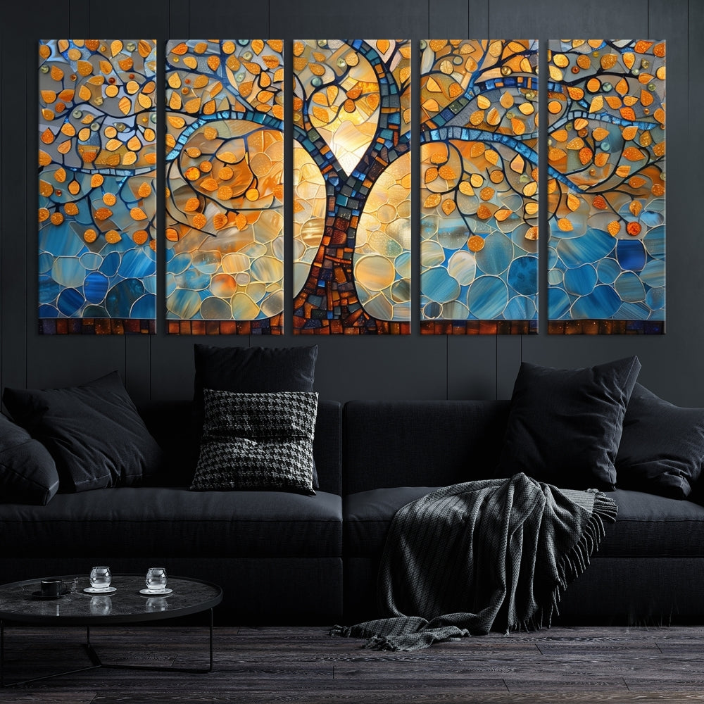 Gran pintura de mosaico colorido de Yggdrasil, obra de arte del árbol de la vida, impresión de lienzo de vidrieras, arte de mitología nórdica, regalo de mitología, obras de arte celtas