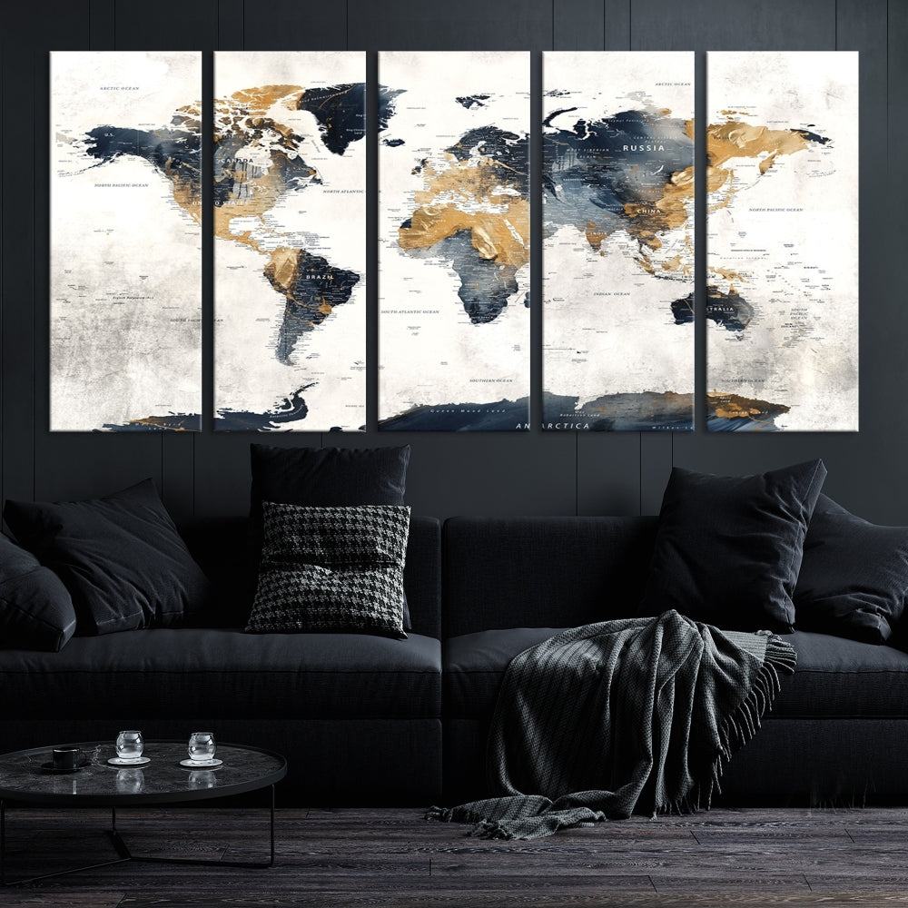 Carte du monde colorée Art mural Impression sur toile Cadeau de voyageur