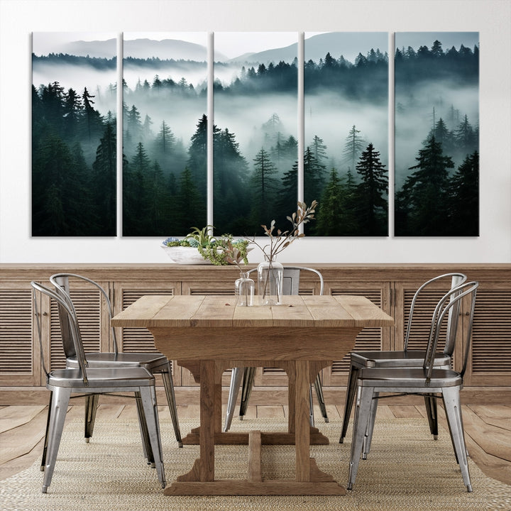 Captivating Misty Forest Wall Art - Premium Canvas Print for a Foggy and Serene Atmosphere