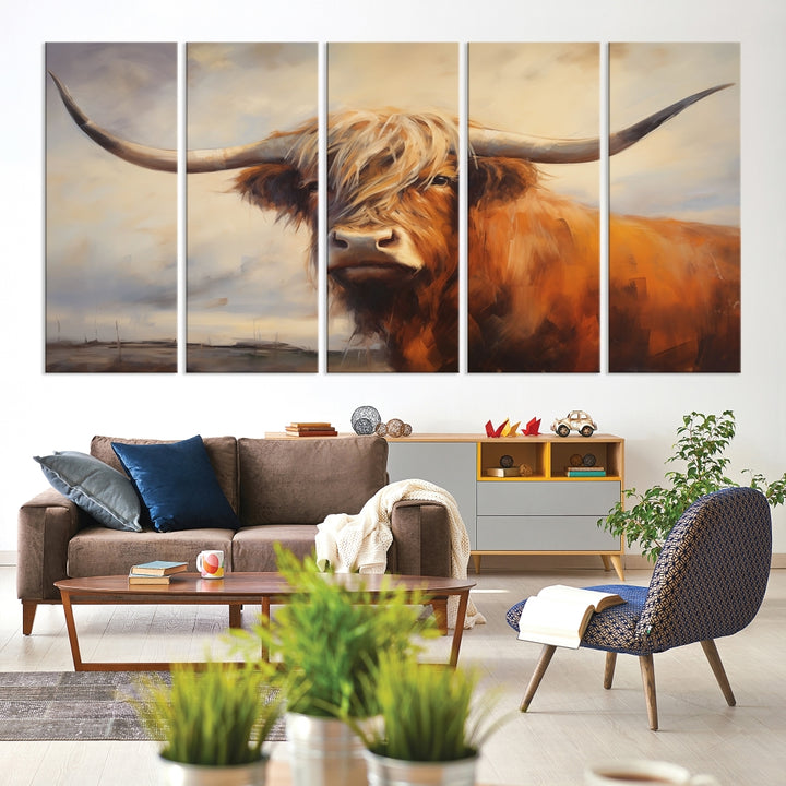 Watercolor Cow Wall Art Canvas Print Scottish Highland Cow Wall Art Print