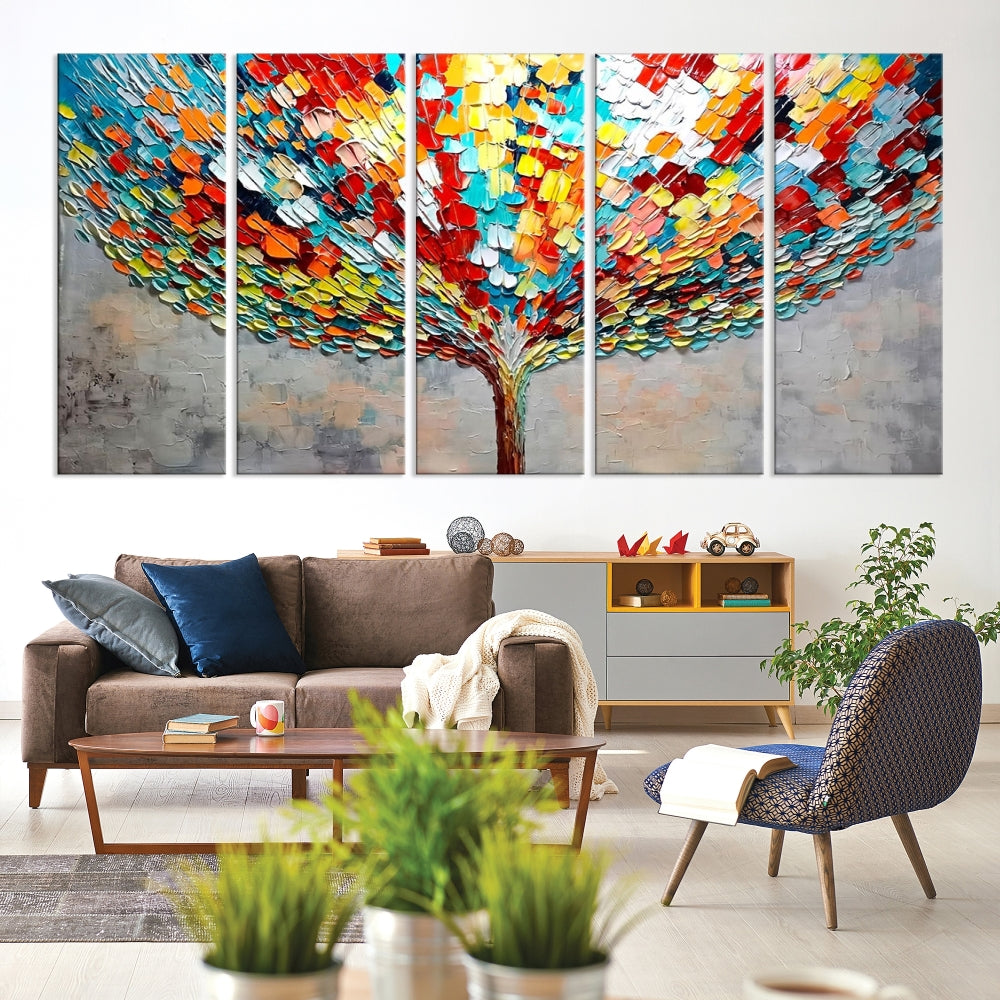 Art mural abstrait arbre coloré