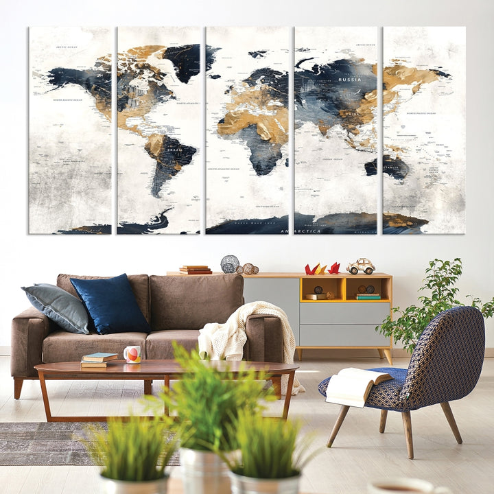 Colorful World Map Wall Art Canvas Print Traveller Gift