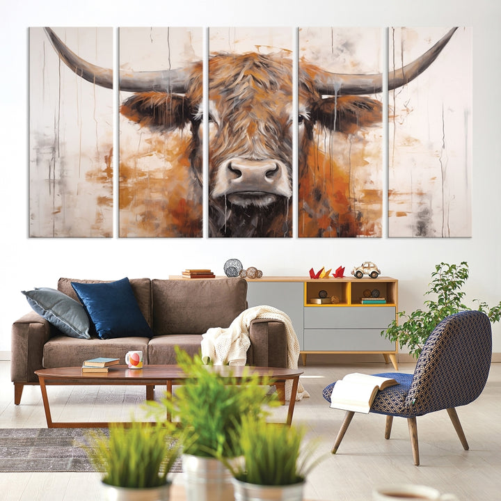 Vintage Scottish Highland Cow Cattle Art Print Farmhouse Wall Art Canvas Print