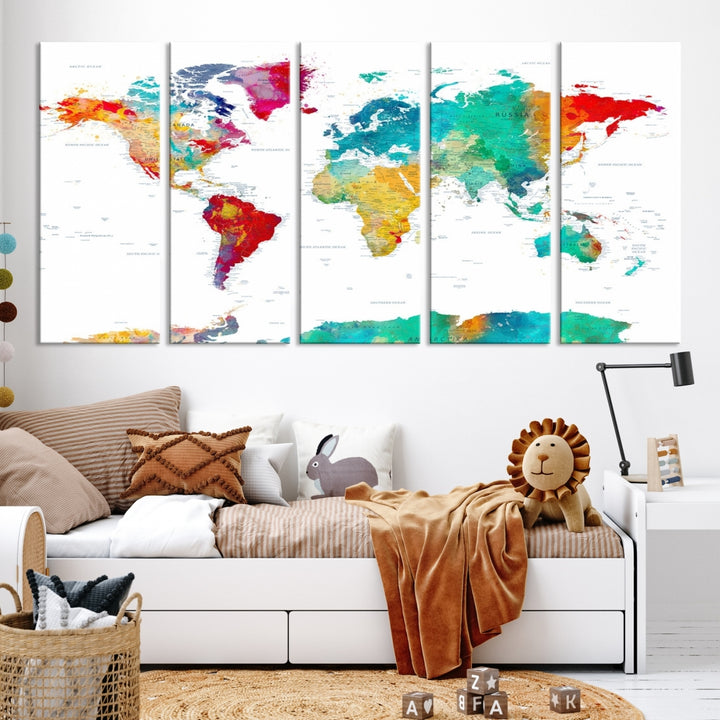 Arte colorido de la pared del mapa del mundo Lienzo
