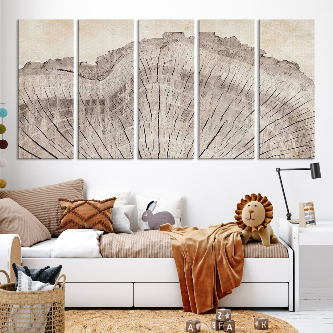 Oak Wood Tree Rings illustration Art Neutral Boho Canvas Print Wall Art Set