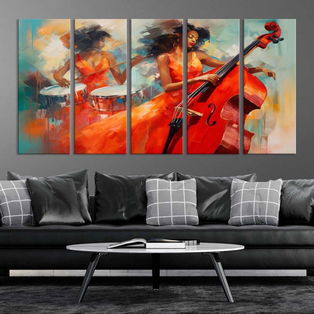 Abstract African American Wall Art for Living Room, Jazz Painting, Artwork for Walls, Large Canvas Wall Art Framed, Music Art Print
