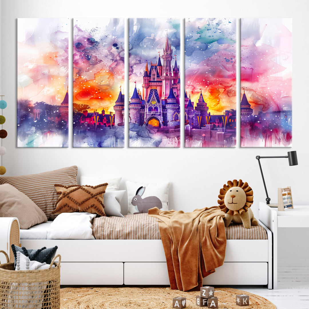 Disney Wall Art, Cendrillon Castle Disney Prints Art, Kids Art, Disneyland Poster, aquarelles sur toile