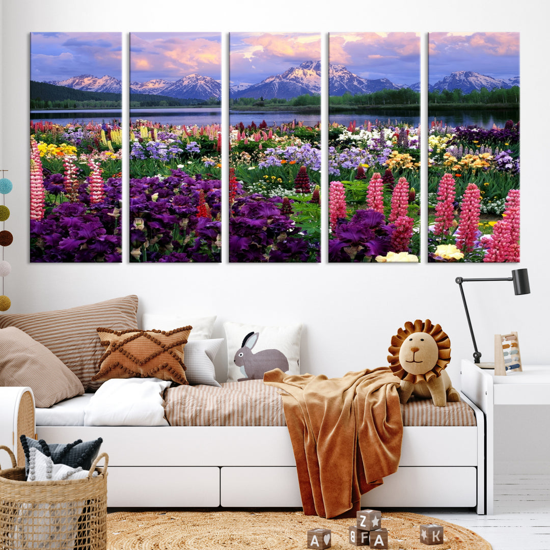 Mountain Field of Flowers Canvas Wall Art Print