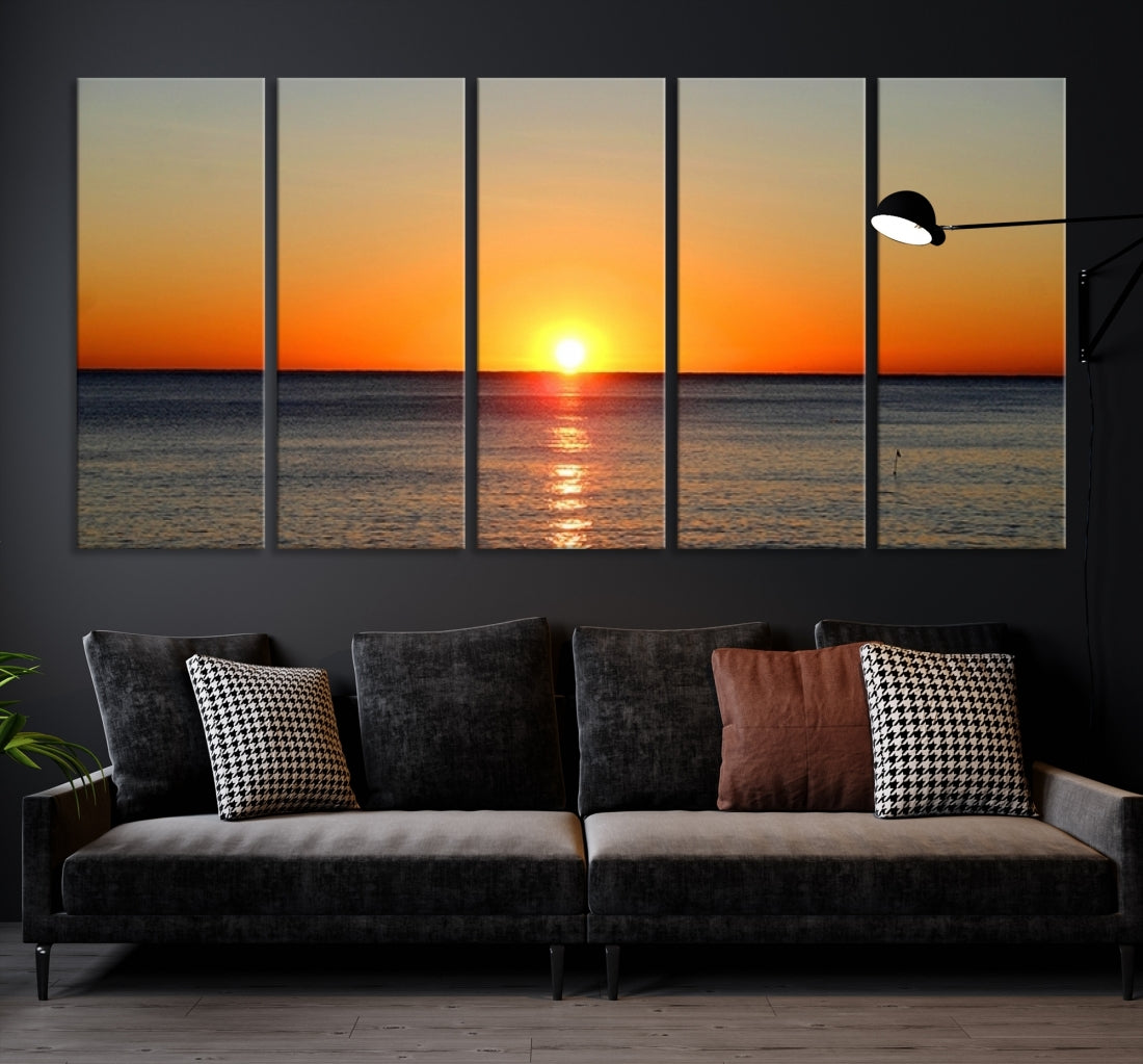 Framed Large Wall Art Canvas Sunset over Sea
