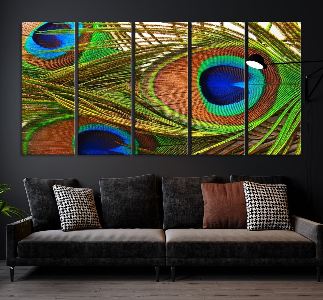 Impresión de lienzo de animales de arte de pared grande - Ala de pavo real de tres ojos