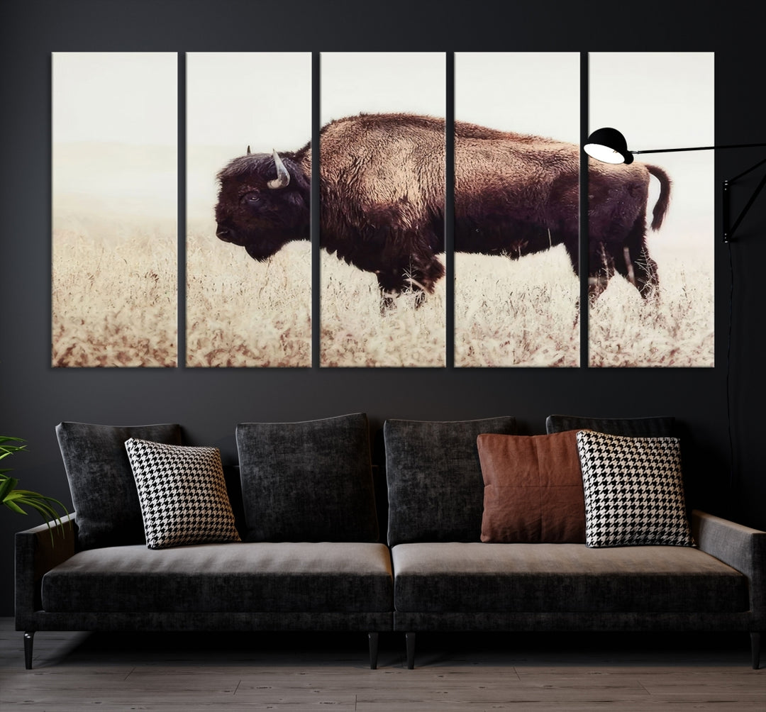 Bisonte gran pared arte lienzo impresión para granja, impresión de lienzo de animales, arte de pared de animales salvajes