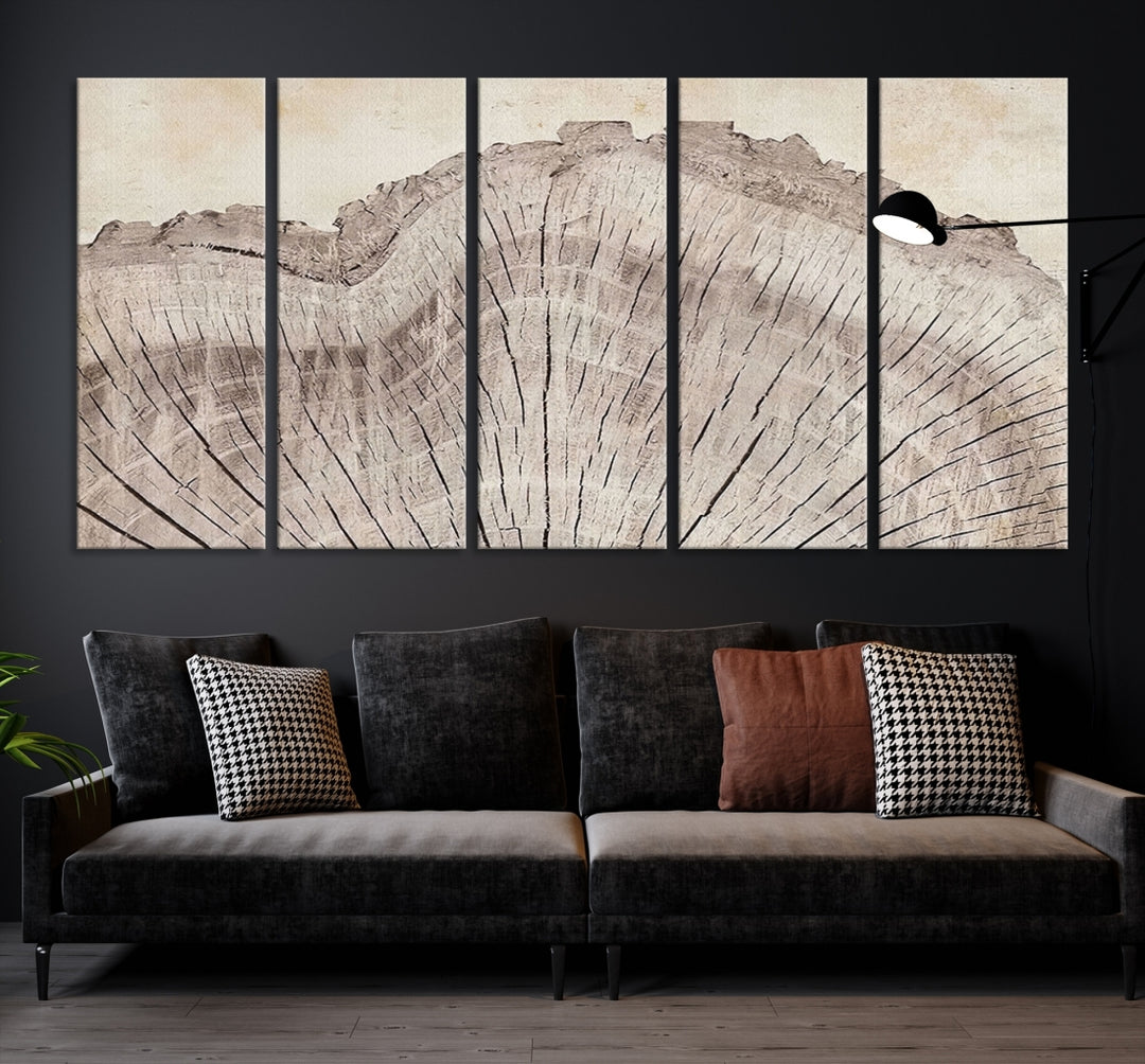 Oak Wood Tree Rings illustration Art Neutral Boho Canvas Print Wall Art Set