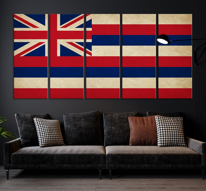 Arte de la pared de la bandera de los estados de Hawaii, EE. UU. Lienzo