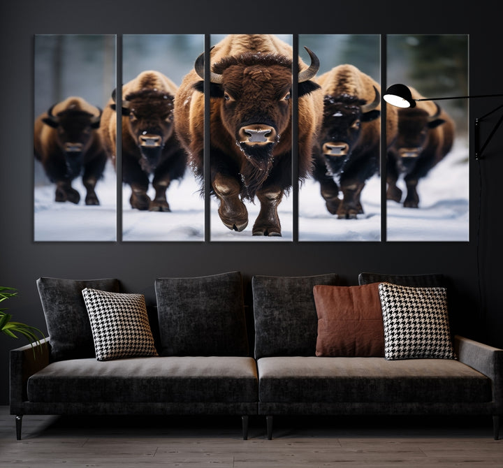 Impresión de lienzo de arte de pared de manada de búfalos, impresión de lienzo de arte de pared de manada de bisontes