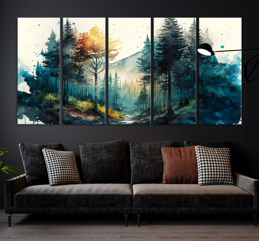 Arte de pared abstracto de bosque de árboles de acuarela Lienzo
