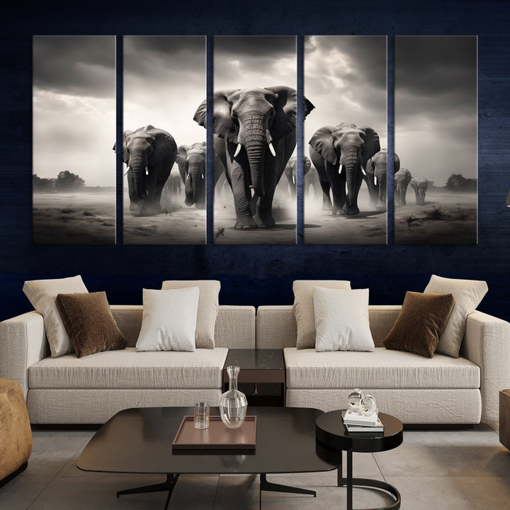 Arte de pared familiar de elefante blanco negro Lienzo