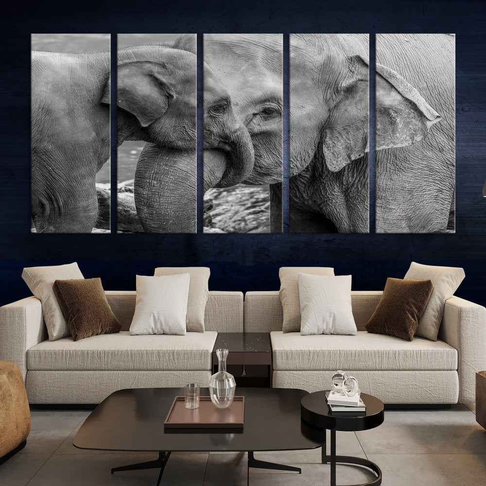 Art mural de la famille des éléphants Impression sur toile