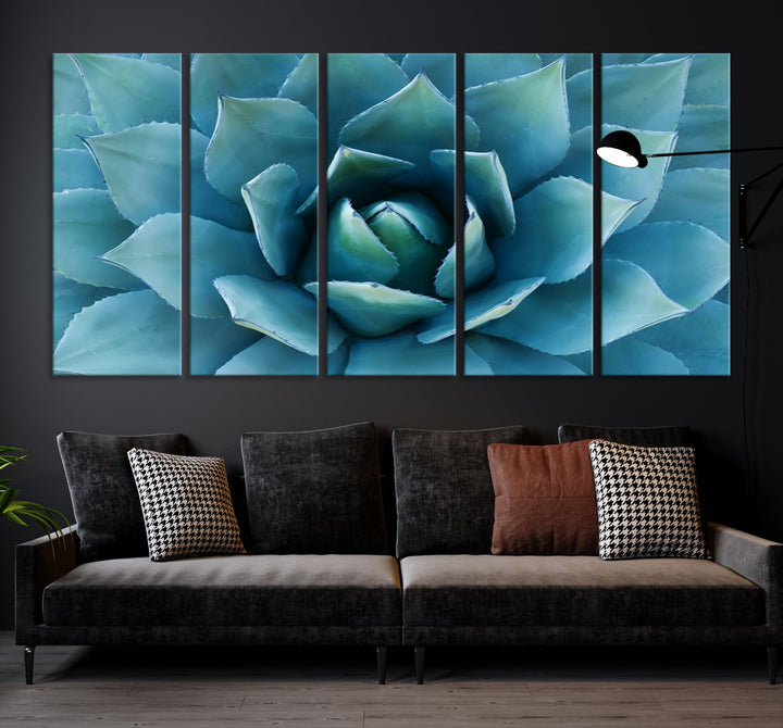 Impression sur toile d'art mural, fleur d'agave bleue prise dessus