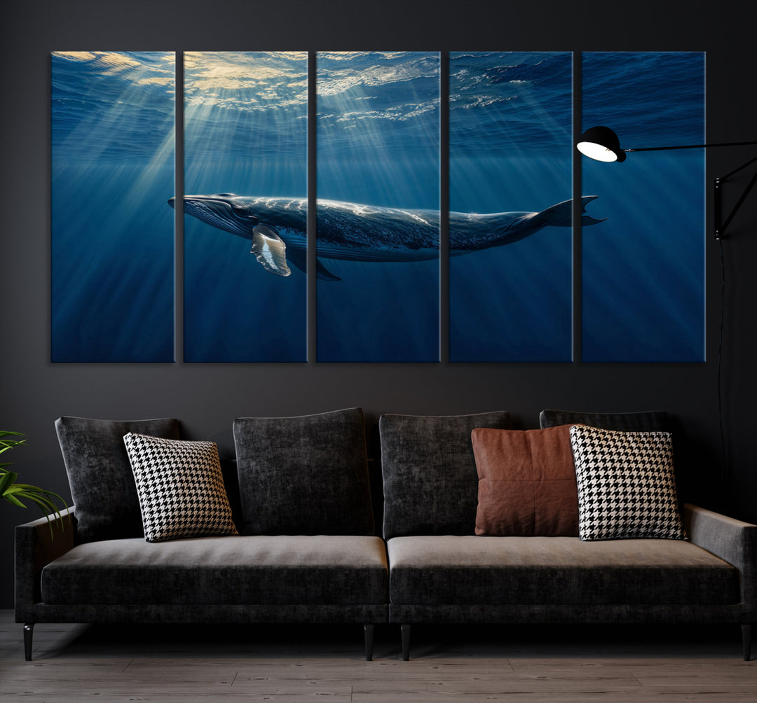 Whale under Ocean Wall Art Canvas Print