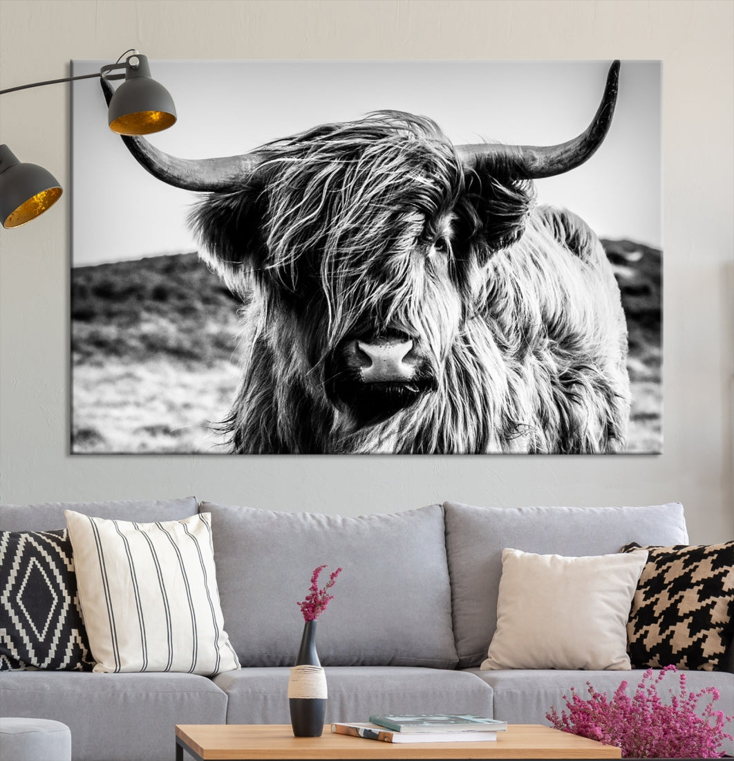 Toile de vache écossaise noire et blanche, Art mural, bétail des Highlands, impression sur toile