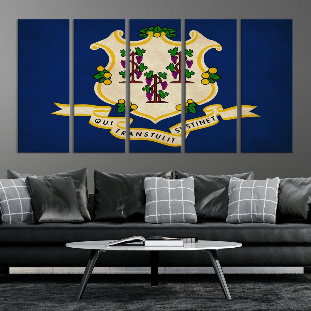 Lienzo decorativo para pared con bandera de los estados de Connecticut, tamaño extra grande