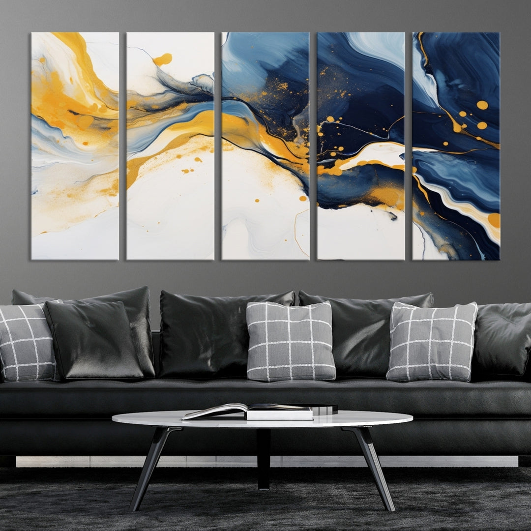 Orange Blue Color Wave Abstract Wall Art Print
