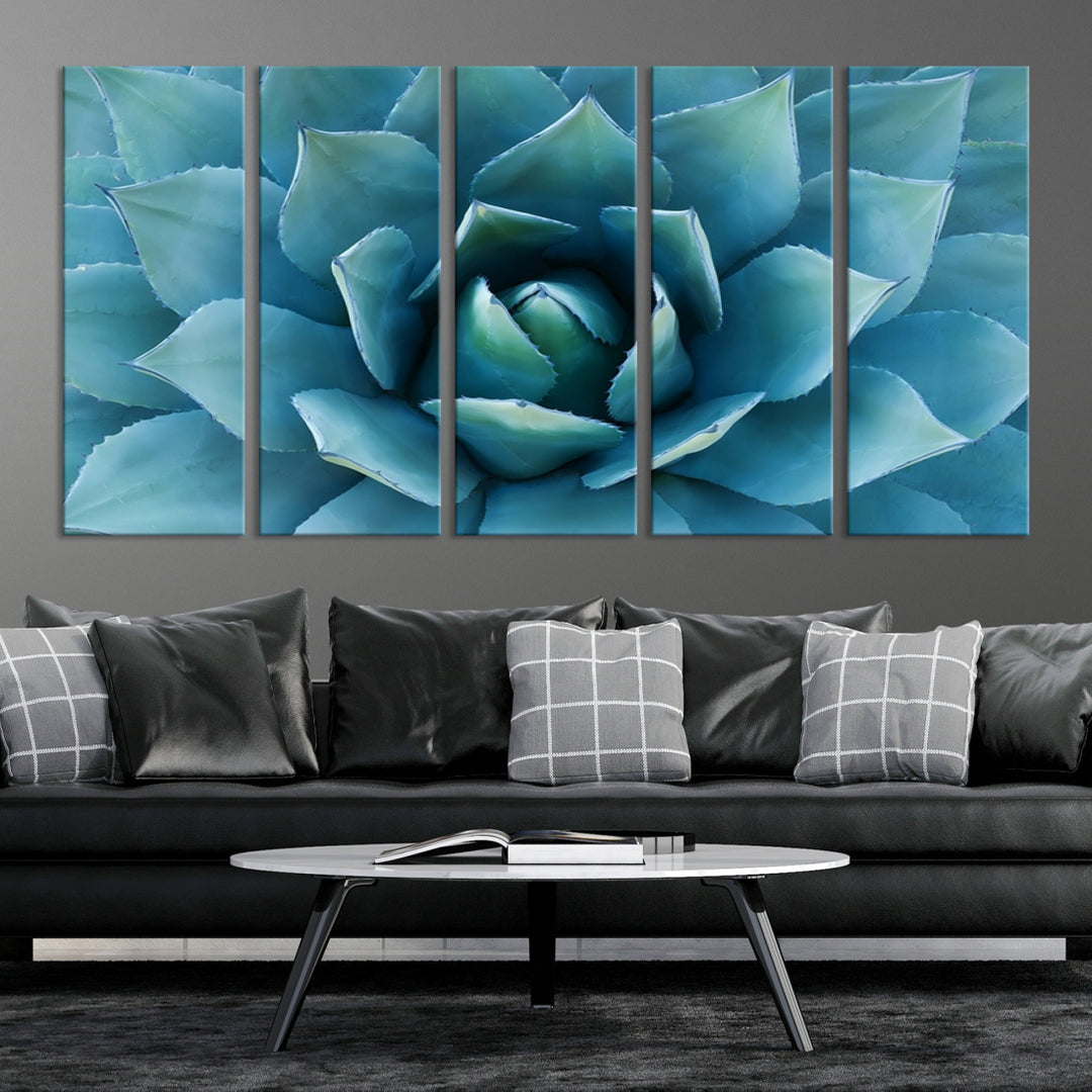 Impression sur toile d'art mural, fleur d'agave bleue prise dessus
