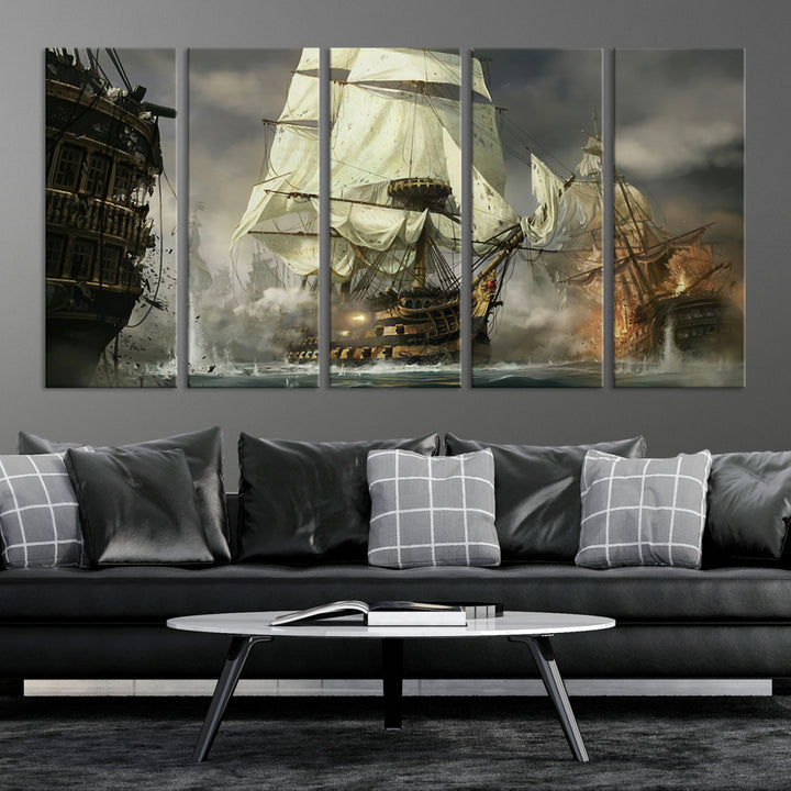 Art mural de guerre de bateau pirate Impression sur toile