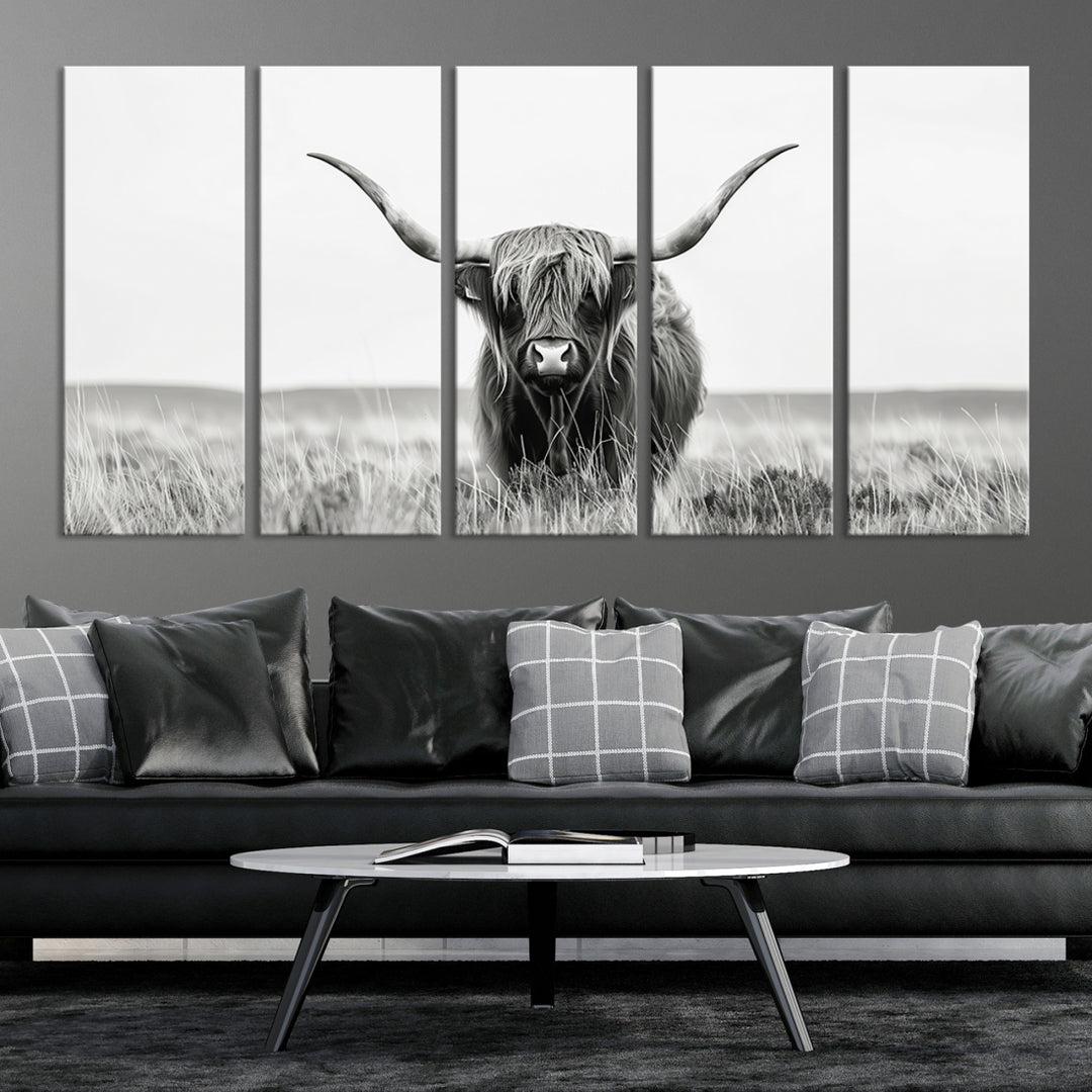 Cow Longhorn Animal Wall Art Farmhouse , Scottish Bighorn Wall Art Canvas Print