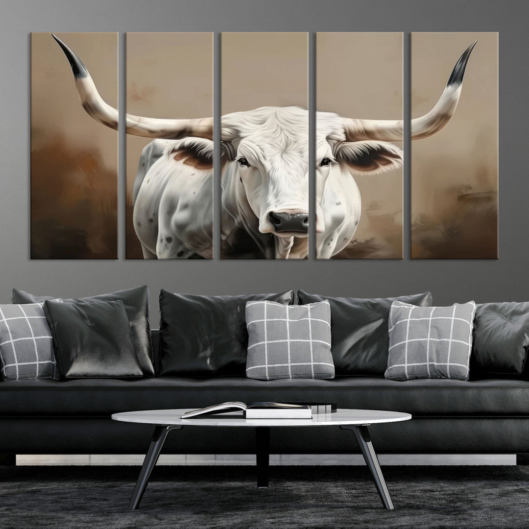 Texas Longhorn Canvas Wall Art White Cow print Cattle Farmhouse Decor