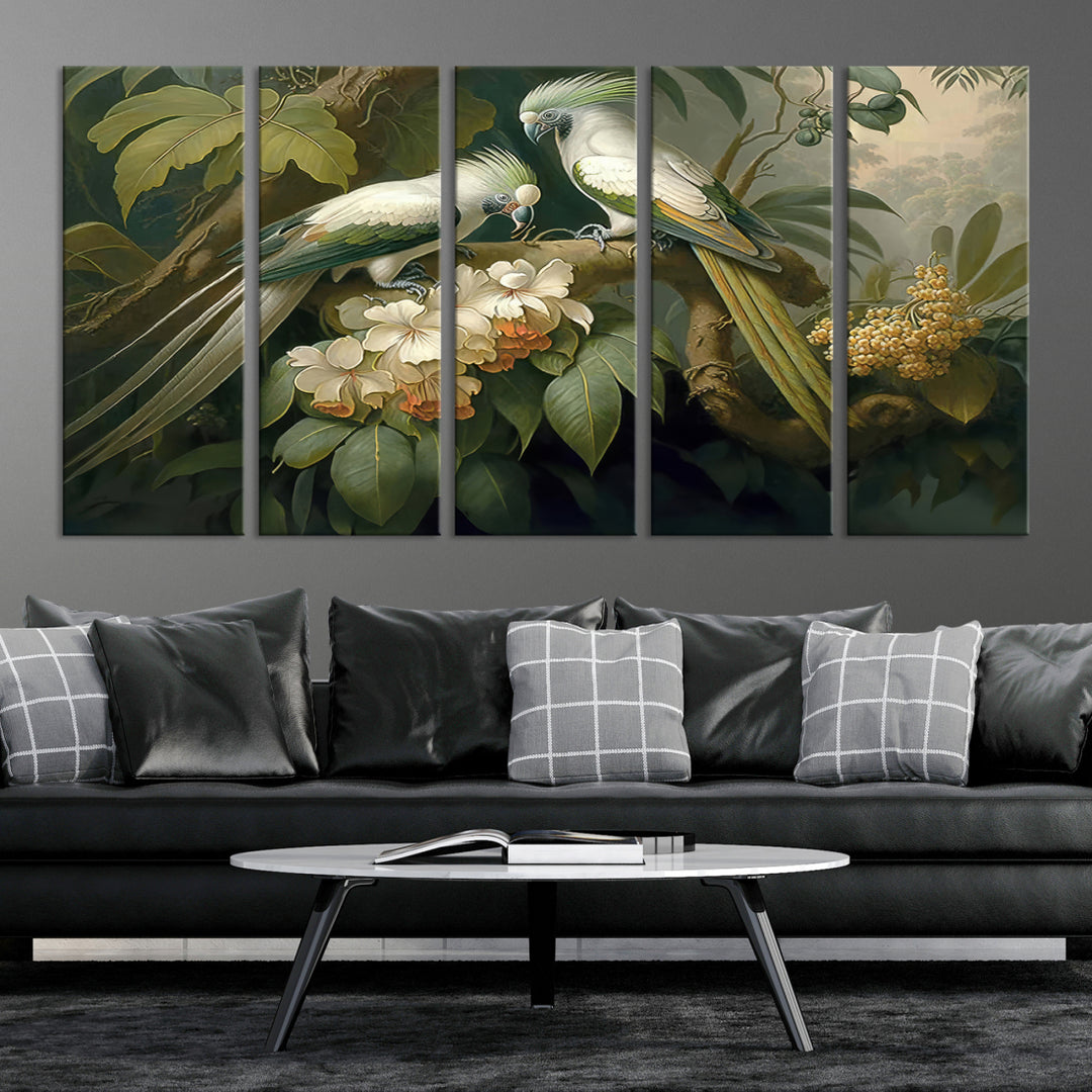 Tropical Paradise Print Wall Art Stunning Artwork of a Parrot in a Lush Forest with Beautiful Flowers Canvas
