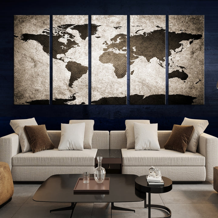 Art mural Carte du monde sombre sur fond clair Impression sur toile