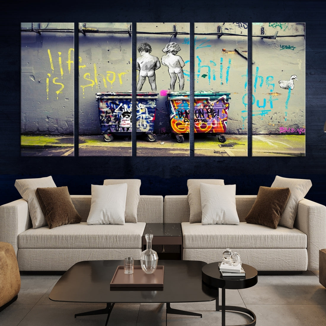 Graffiti Banksy Life Is Short Modern Abstract Large Canvas Wall Art Print for Living Room, Colorful Abstract Artwork