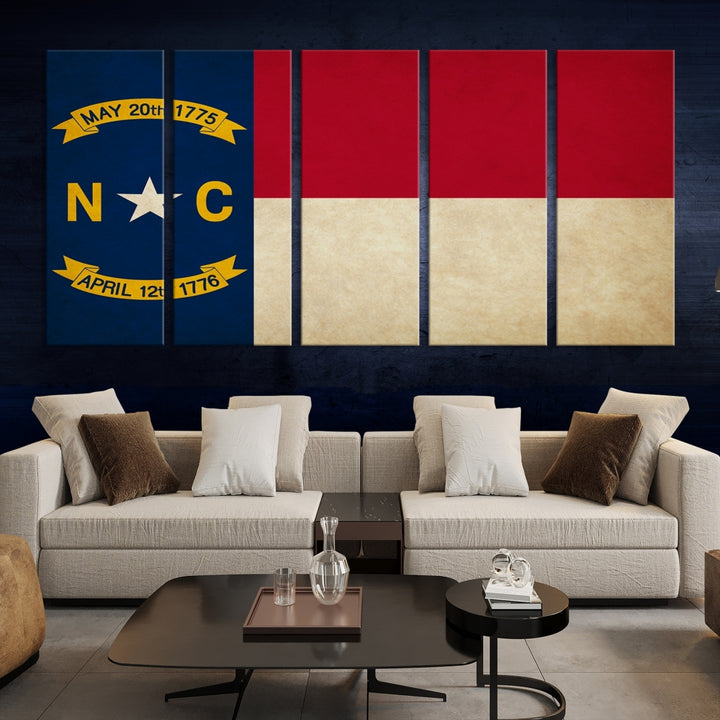 Arte de la pared de la bandera de los estados de Carolina del Norte Lienzo