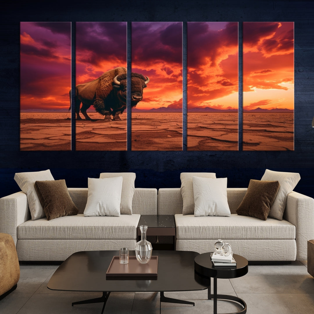 Seul Buffalo sur Red Sunset Wall Art Impression sur toile