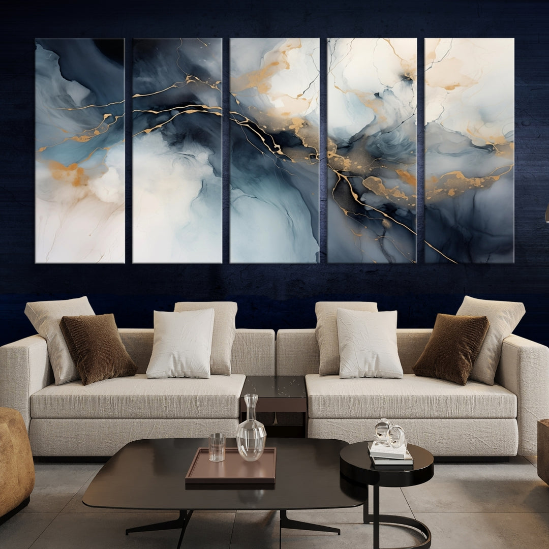 Smoke Blue Color Abstract Wall Art Canvas Print