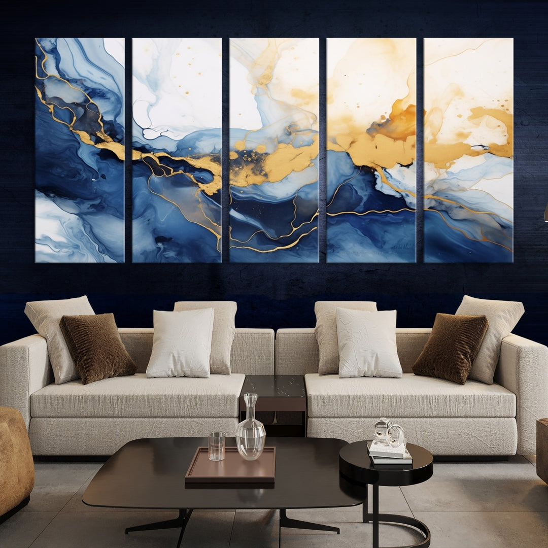 Navy Blue Gold Abstract Wall Art Canvas Print