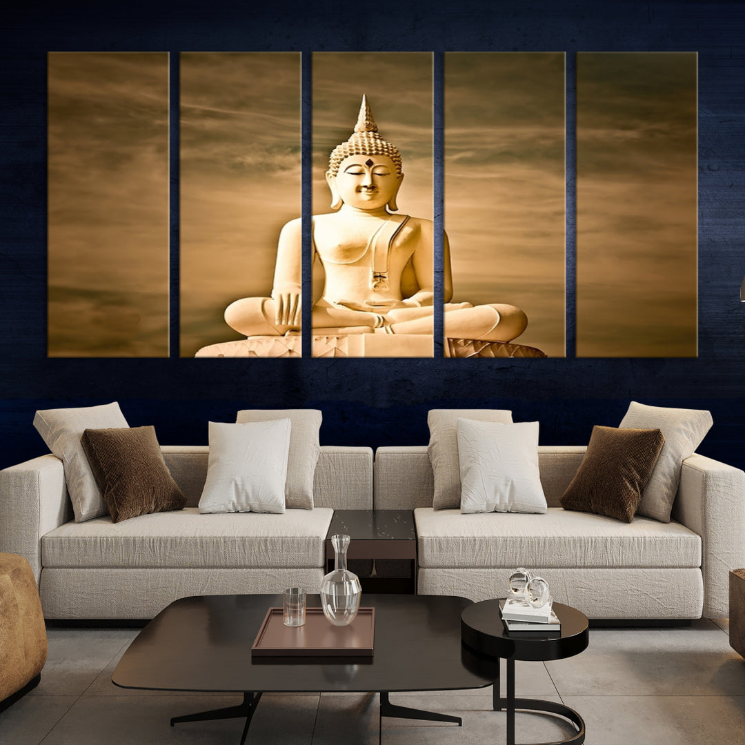 49234 - Cuadro grande con estatua de Buda reclinado, impresión en lienzo