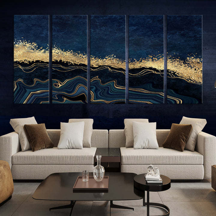 Effet fluide marbre bleu marine grand mur art moderne abstrait toile impression murale