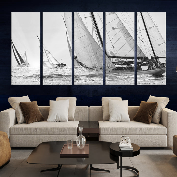 Impresión de velero Yacht Regatta lienzo pared arte Yate decoración de la pared Seascape Art Sailing Ship Negro Blanco extra grande arte de la pared Sailing Regatta