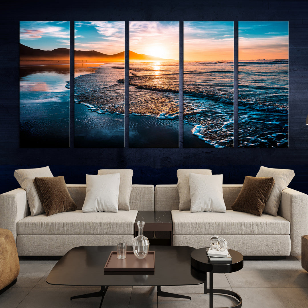 Coastal Beach Sunset Wall Art Canvas Print