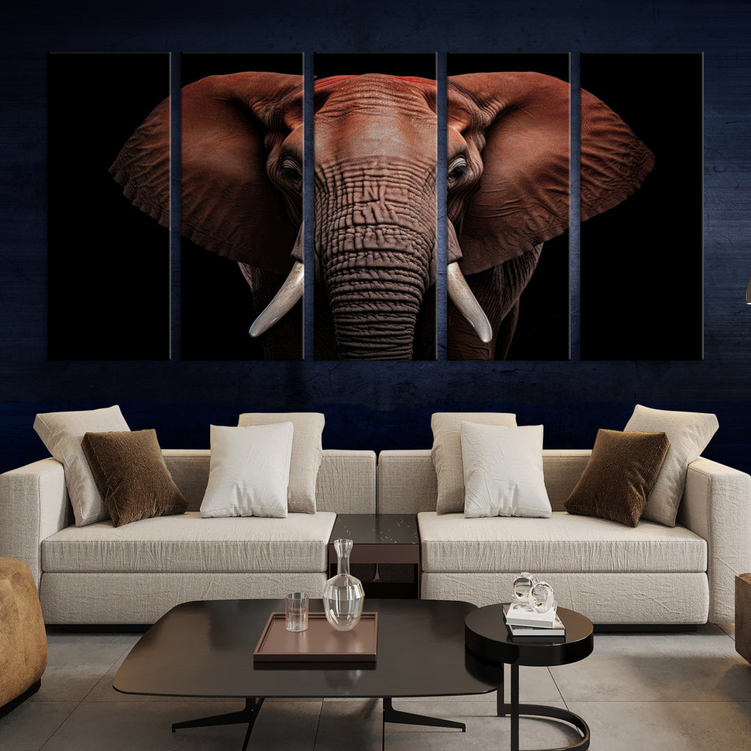 Wild Elephant Wall Art Canvas Print, Africa Savannah Wild Animal Wall Decor Print