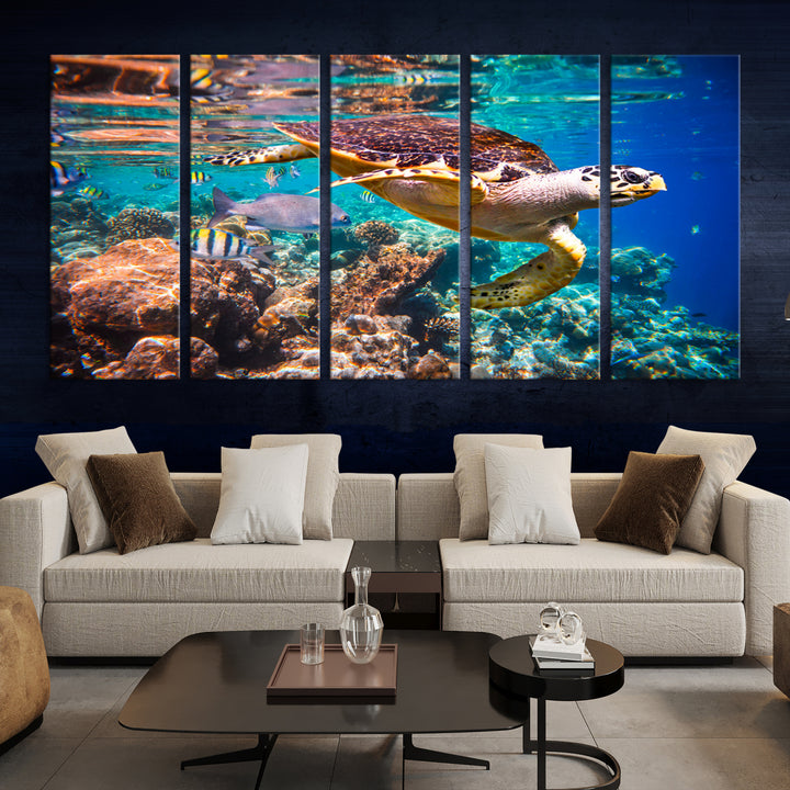 Ocean Coral Turtle Wall Art Canvas Print