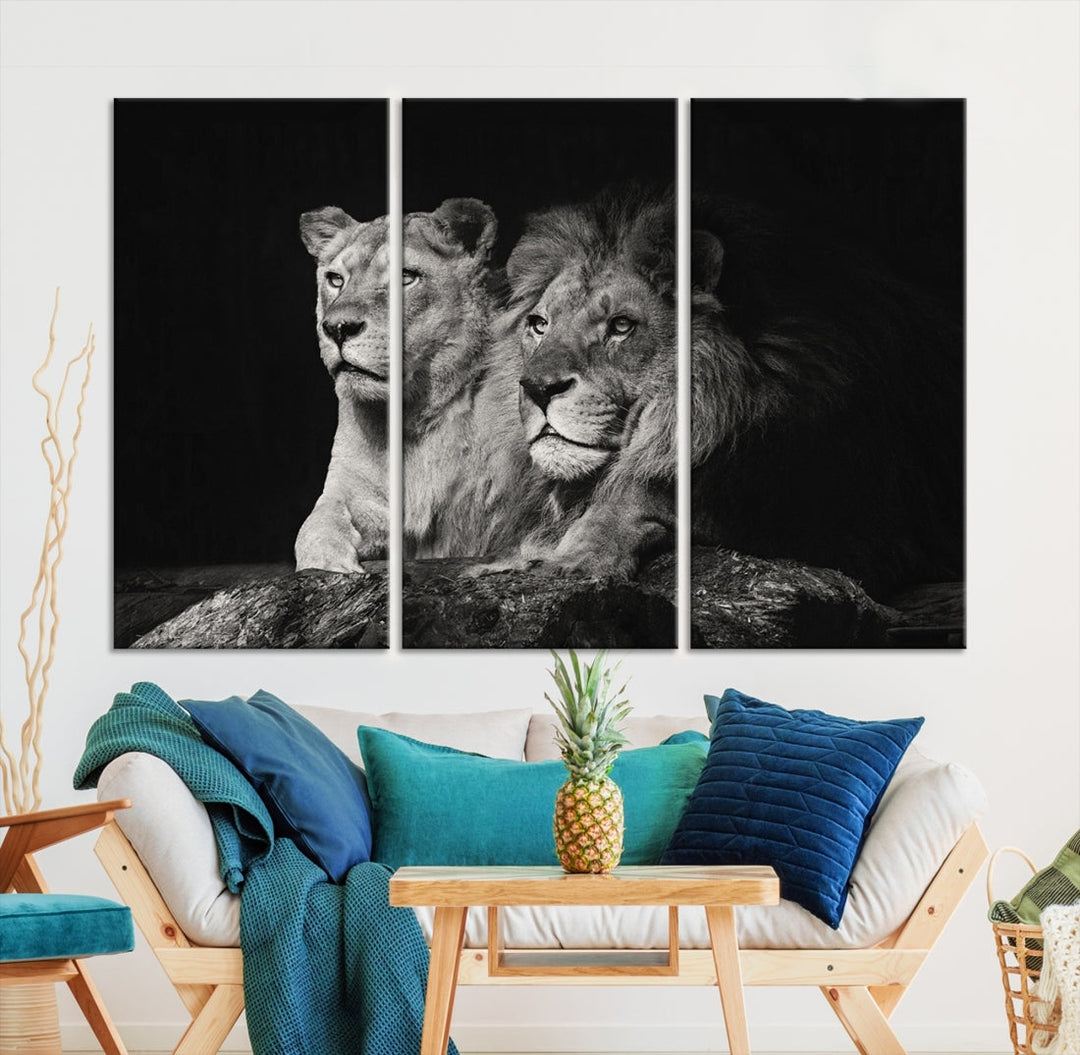 Lion Family Wall Art Canvas Print, Africa Wild Animal Art Print
