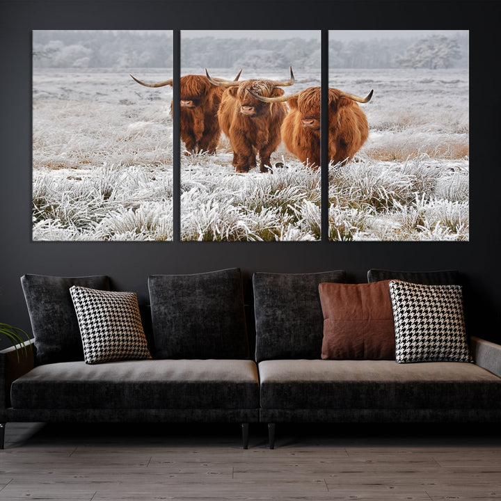 Highland Cows in Snow Canvas Art Highland Cattle Picture Art Farmhouse Art